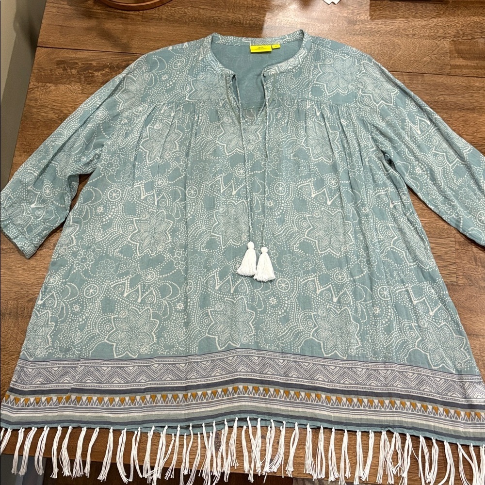 Like New Roller Rabbit PomPom Tunic Top Tie Tassel Size M